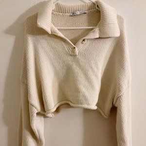 Zara Crop Top Knitted Cream Sweater